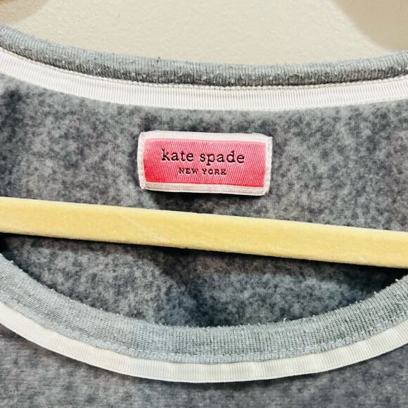 KATE SPADE Dream Big Gray Pajama Top Pullover  Fleece Embroidered Size Medium - Picture 6 of 7